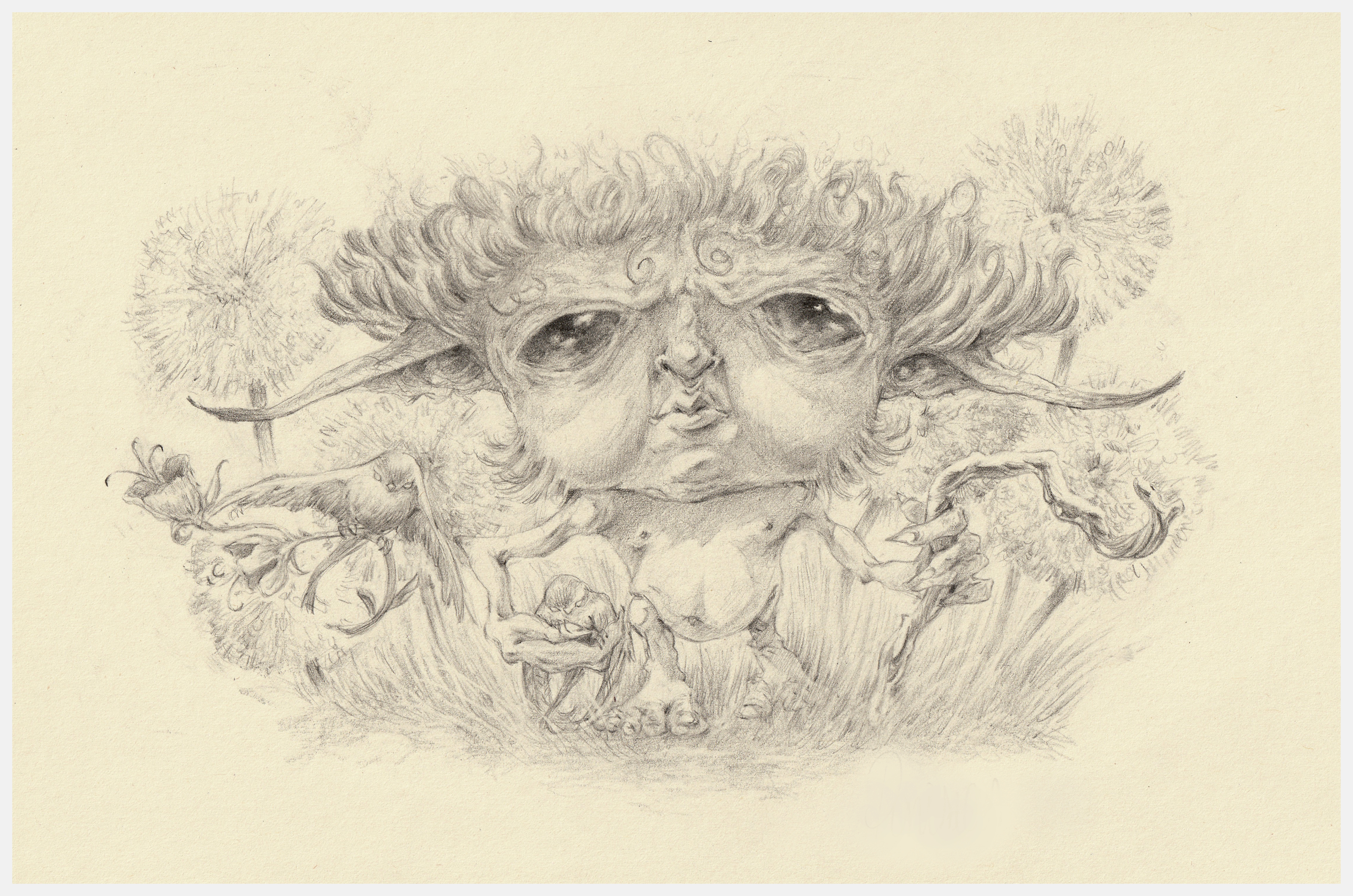 Little grumpy goblin (2025), graphite on paper, 21 x 29 cm